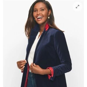 Talbots Navy Velvet Blazer with Red Accents